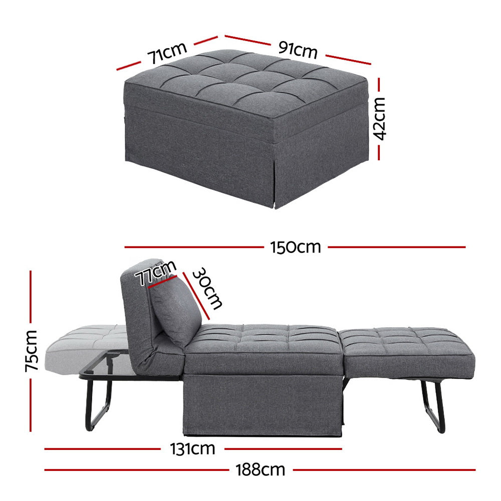Artiss Sofa Bed Ottoman Pillow Folding Linen Grey Siyi - Cosy Abode