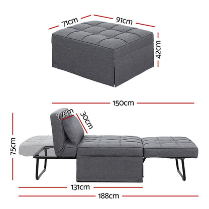 Artiss Sofa Bed Ottoman Pillow Folding Linen Grey Siyi - Cosy Abode