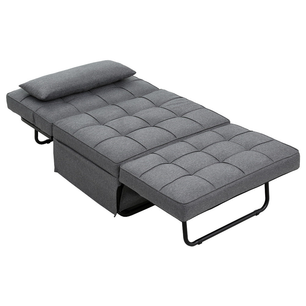 Artiss Sofa Bed Ottoman Pillow Folding Linen Grey Siyi - Cosy Abode