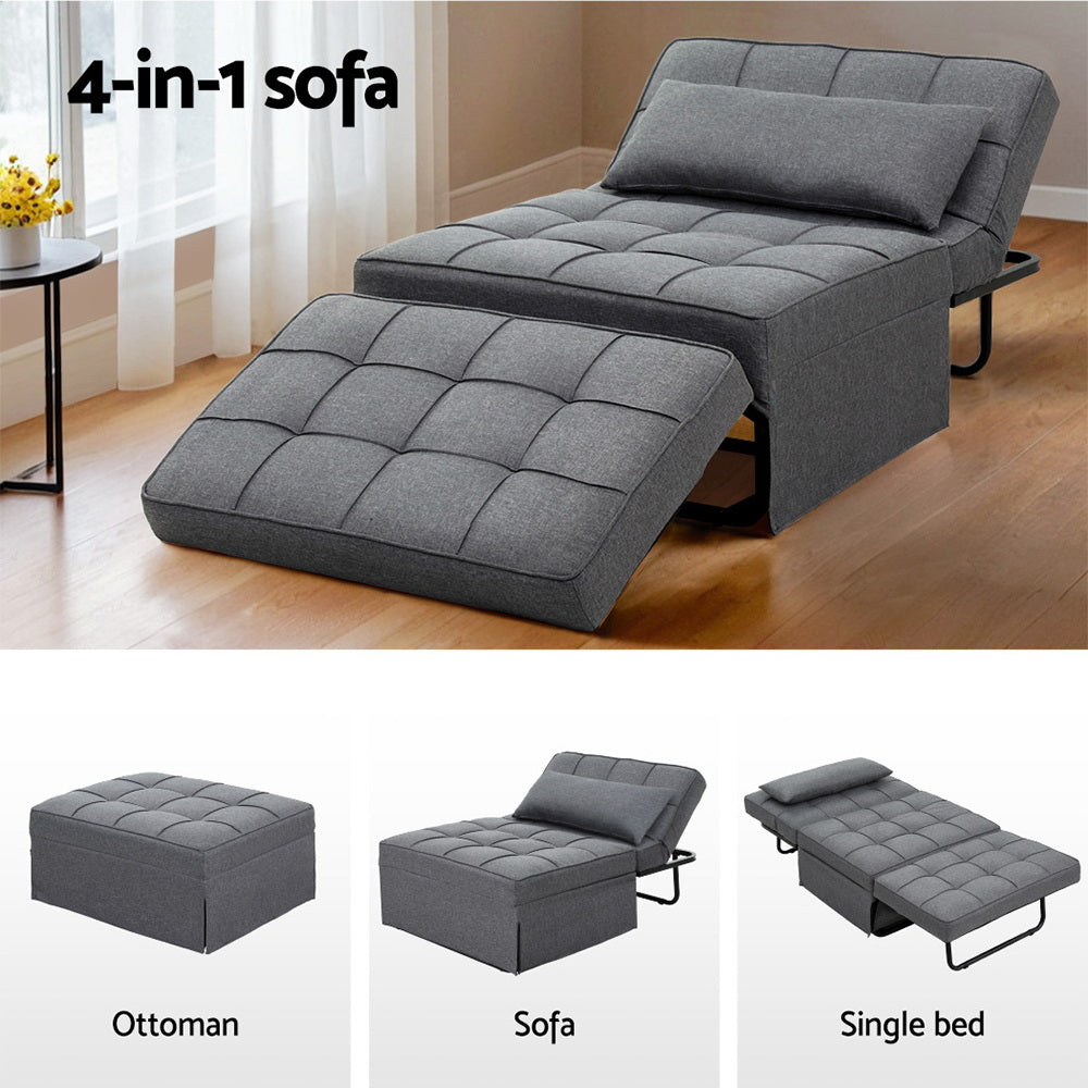 Artiss Sofa Bed Ottoman Pillow Folding Linen Grey Siyi - Cosy Abode