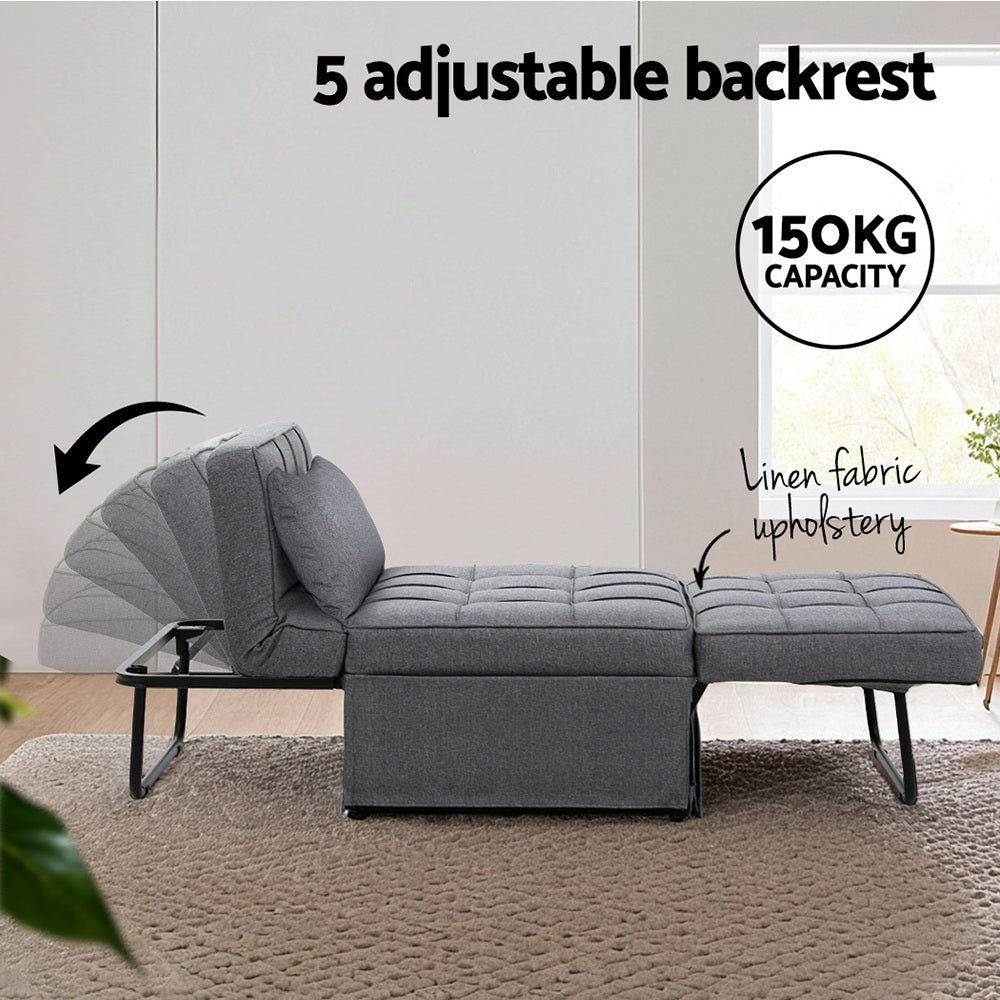 Artiss Sofa Bed Ottoman Pillow Folding Linen Grey Siyi - Cosy Abode