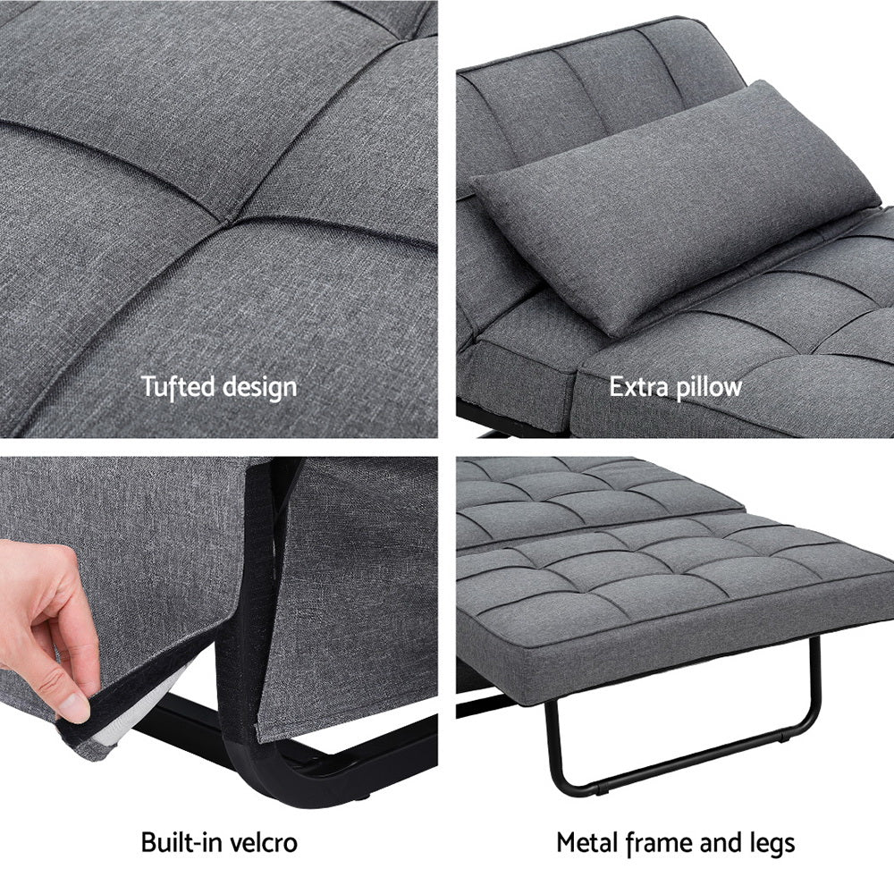 Artiss Sofa Bed Ottoman Pillow Folding Linen Grey Siyi - Cosy Abode