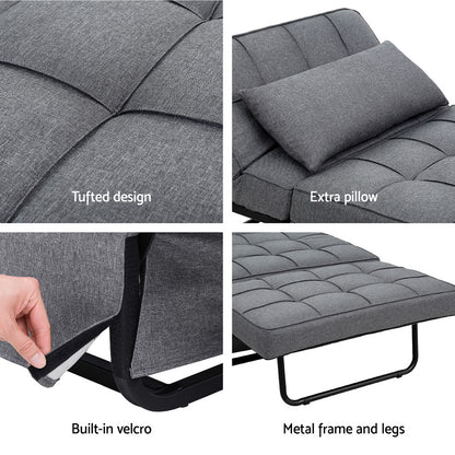 Artiss Sofa Bed Ottoman Pillow Folding Linen Grey Siyi - Cosy Abode