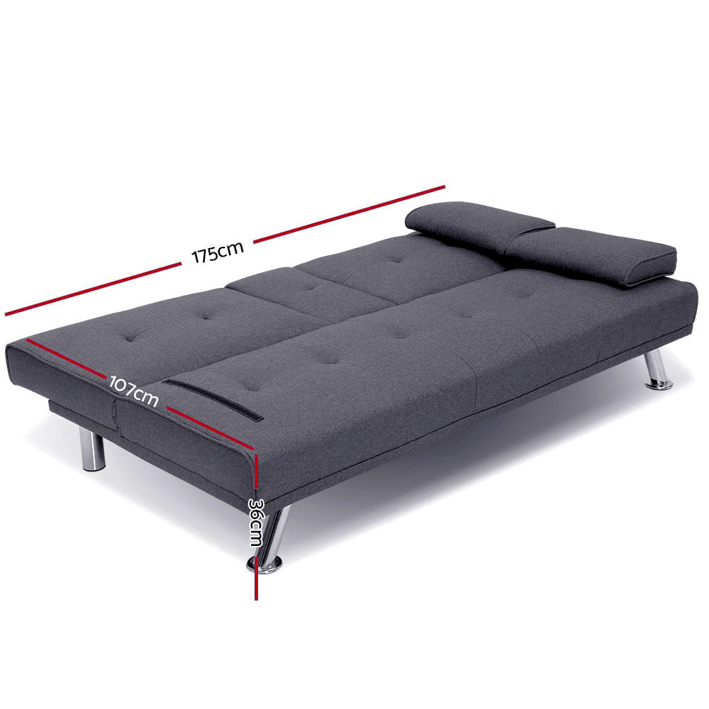 Artiss Sofa Bed 175CM Dark Grey Fabric - Cosy Abode