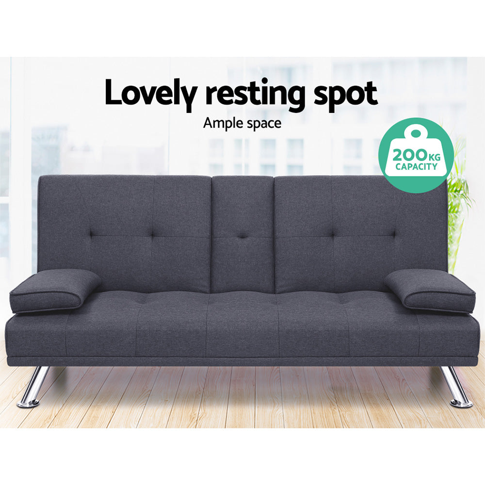 Artiss Sofa Bed 175CM Dark Grey Fabric - Cosy Abode