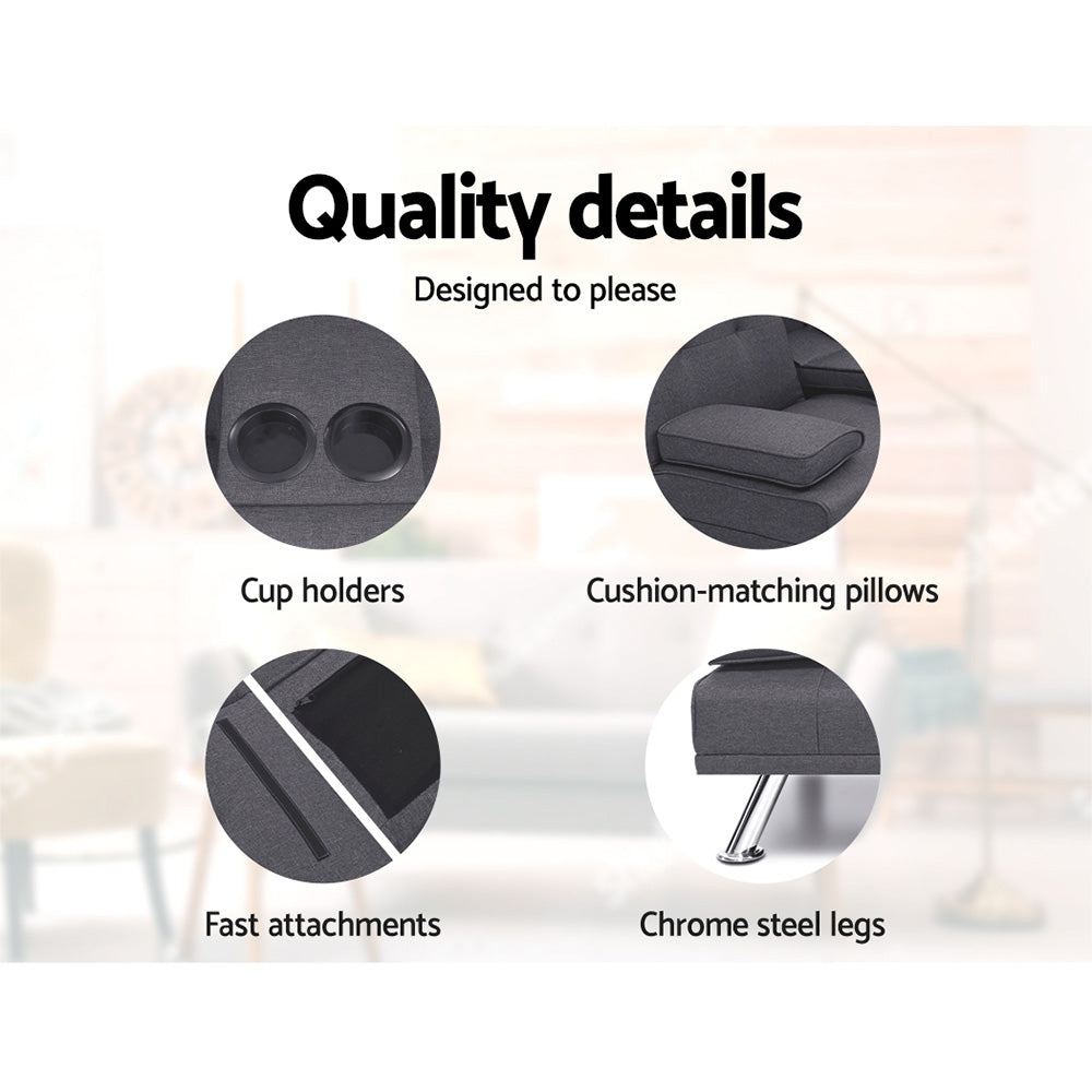 Artiss Sofa Bed 175CM Dark Grey Fabric - Cosy Abode