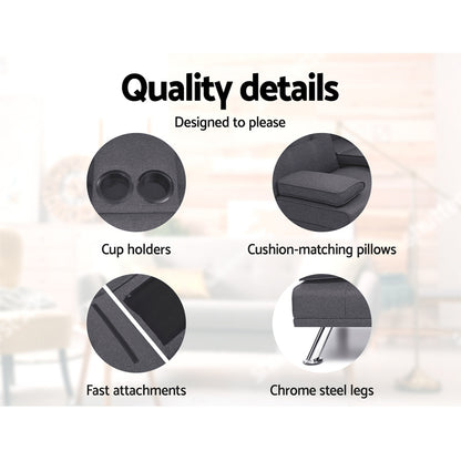 Artiss Sofa Bed 175CM Dark Grey Fabric - Cosy Abode
