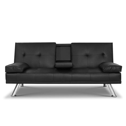 Artiss Sofa Bed 168CM Black PU Leather - Cosy Abode