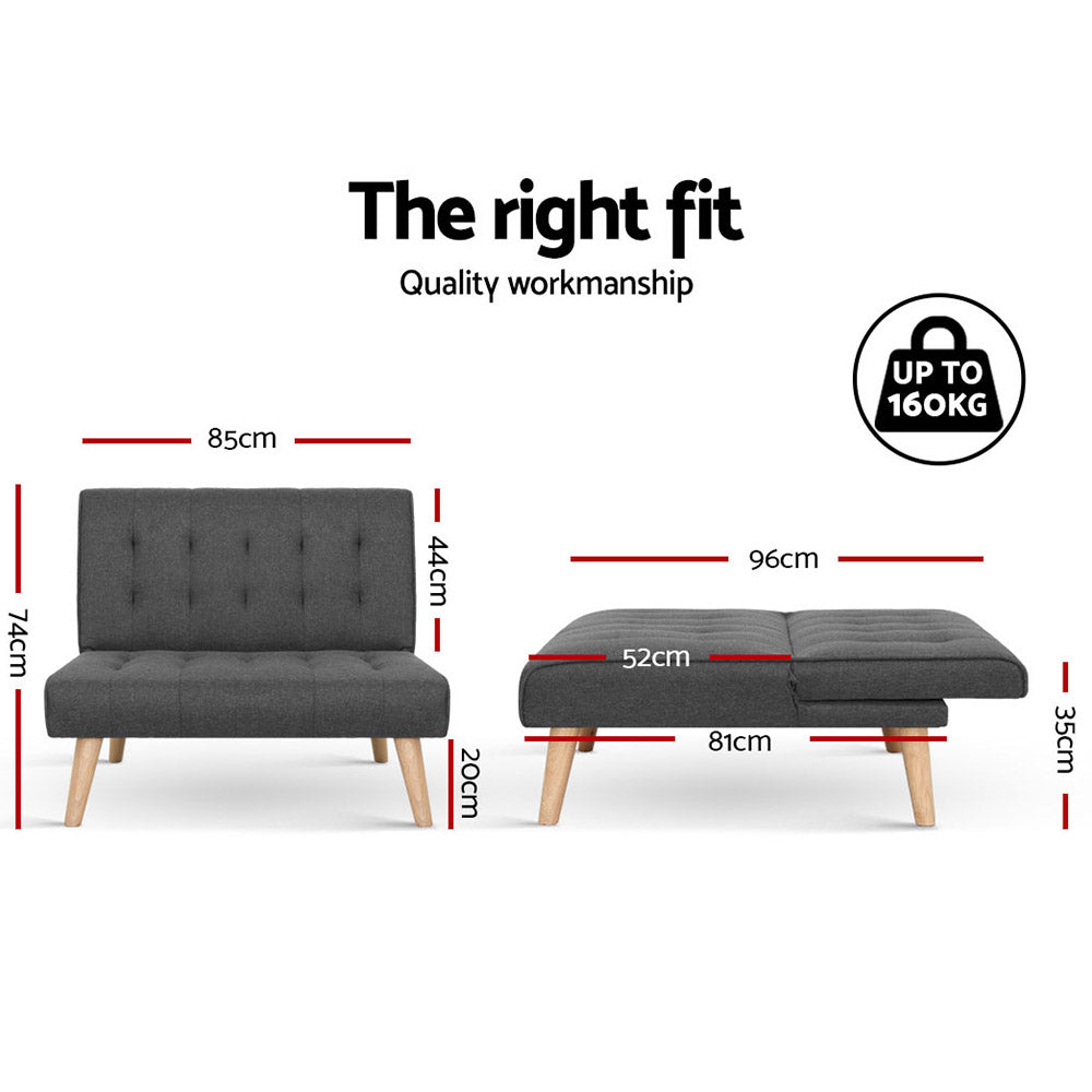 Artiss Recliner Single Sofa Bed Dark Grey Fabric - Cosy Abode