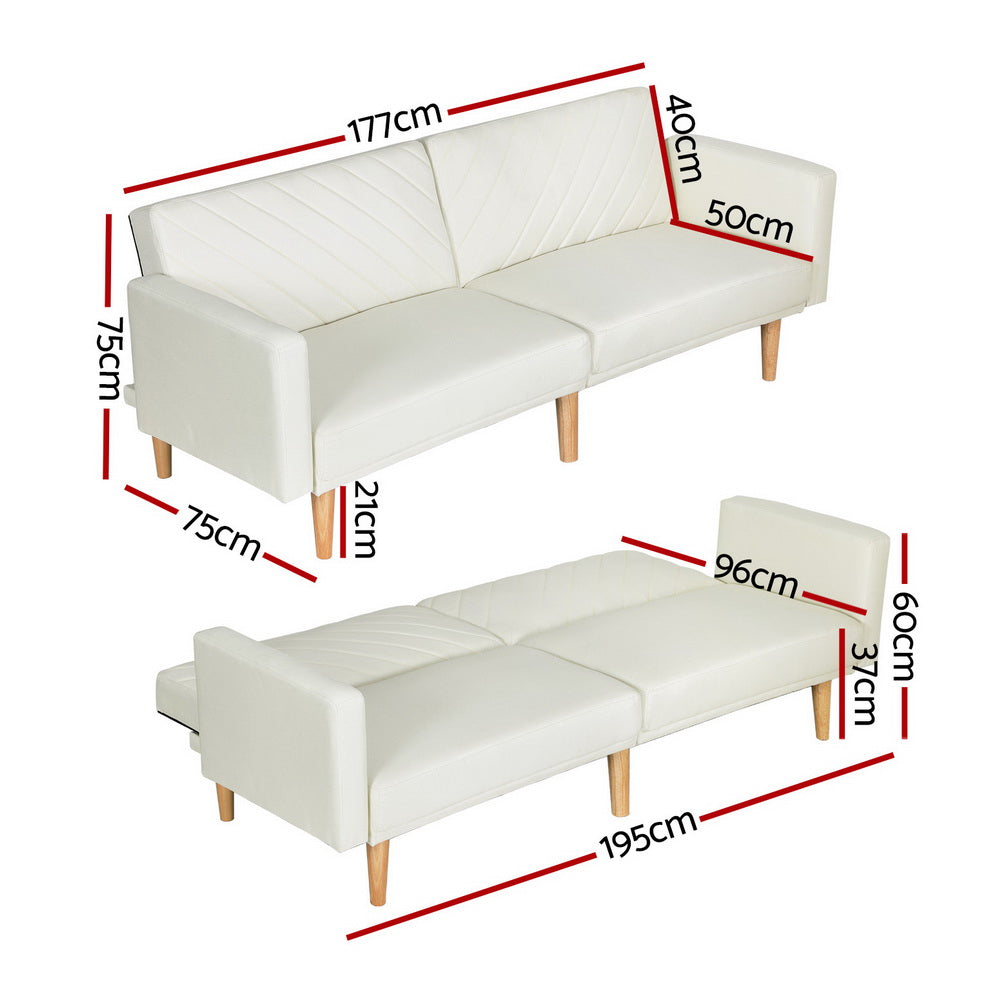 Artiss Sofa Bed 195CM Beige Faux Linen - Cosy Abode