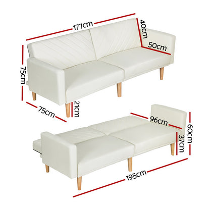 Artiss Sofa Bed 195CM Beige Faux Linen - Cosy Abode