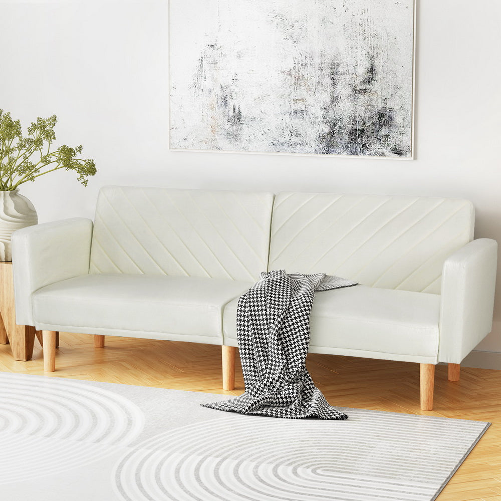 Artiss Sofa Bed 195CM Beige Faux Linen - Cosy Abode