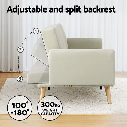 Artiss Sofa Bed Ottoman 200CM Beige Faux Linen - Cosy Abode