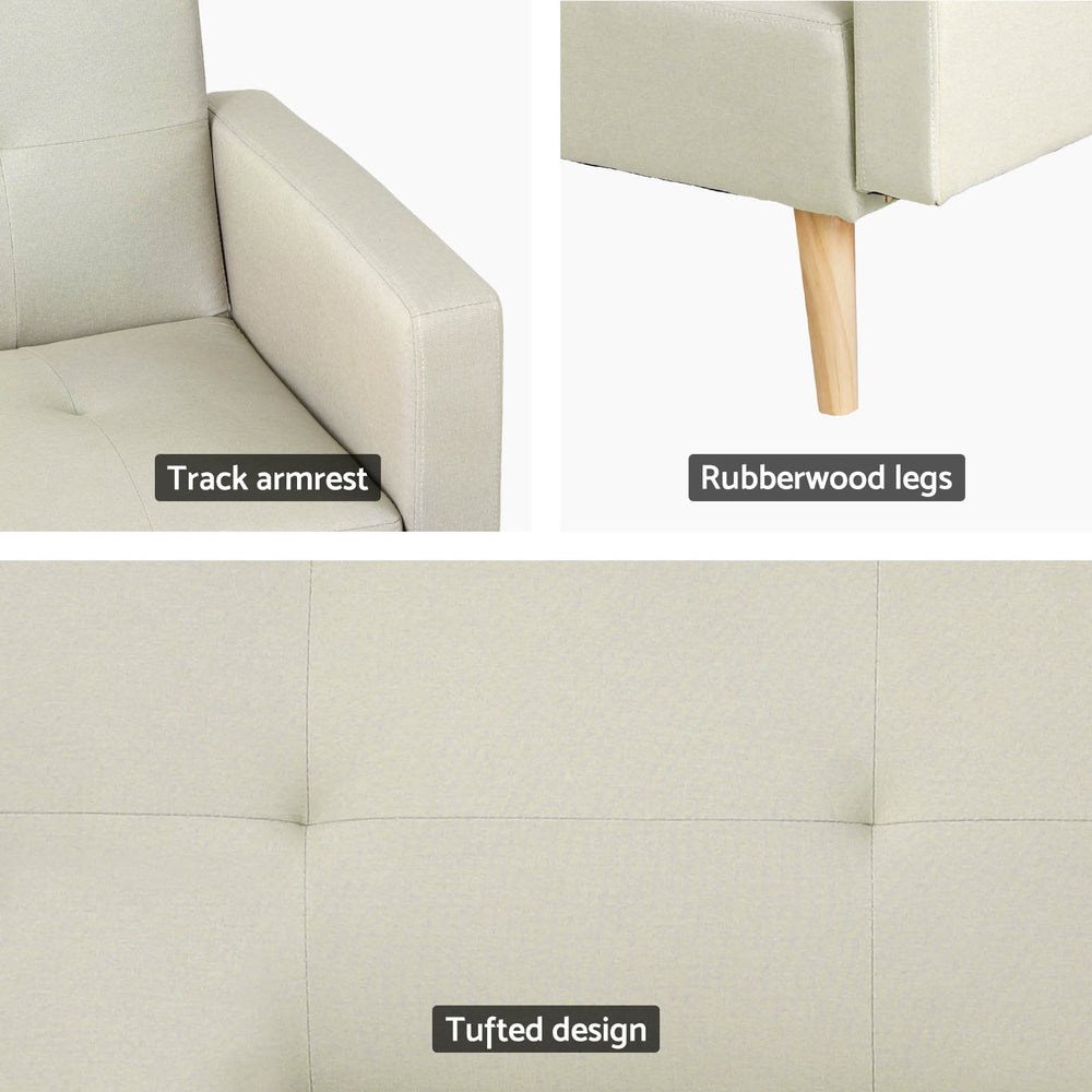 Artiss Sofa Bed Ottoman 200CM Beige Faux Linen - Cosy Abode