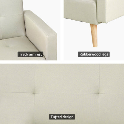 Artiss Sofa Bed Ottoman 200CM Beige Faux Linen - Cosy Abode
