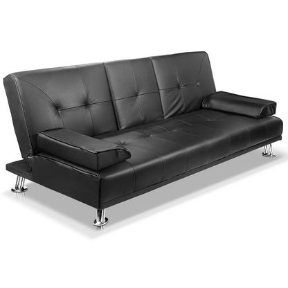Artiss Sofa Bed 188CM Black PU Leather - Cosy Abode
