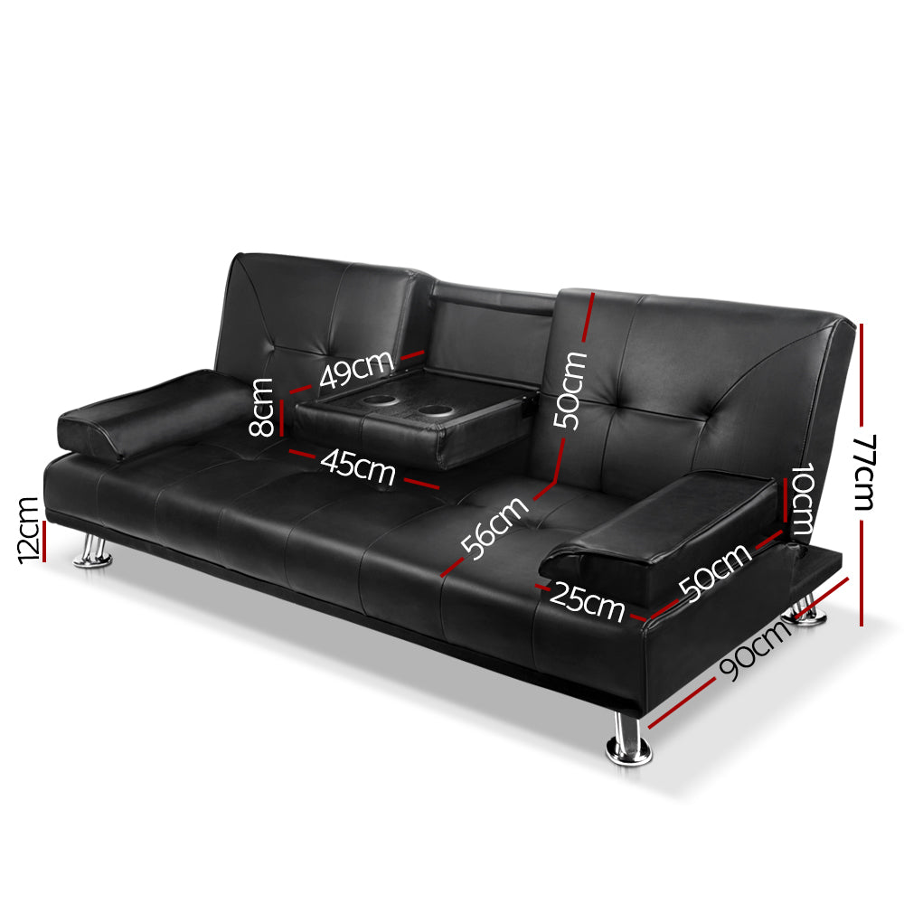 Artiss Sofa Bed 188CM Black PU Leather - Cosy Abode