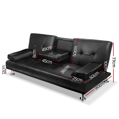 Artiss Sofa Bed 188CM Black PU Leather - Cosy Abode