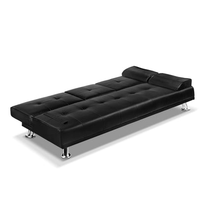 Artiss Sofa Bed 188CM Black PU Leather - Cosy Abode