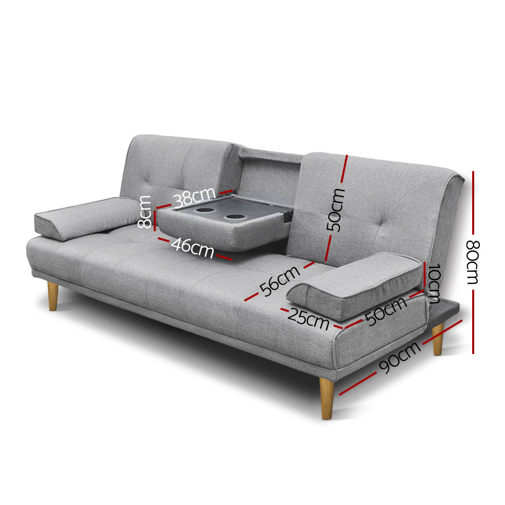Artiss Sofa Bed 188CM Grey Faux Linen - Cosy Abode