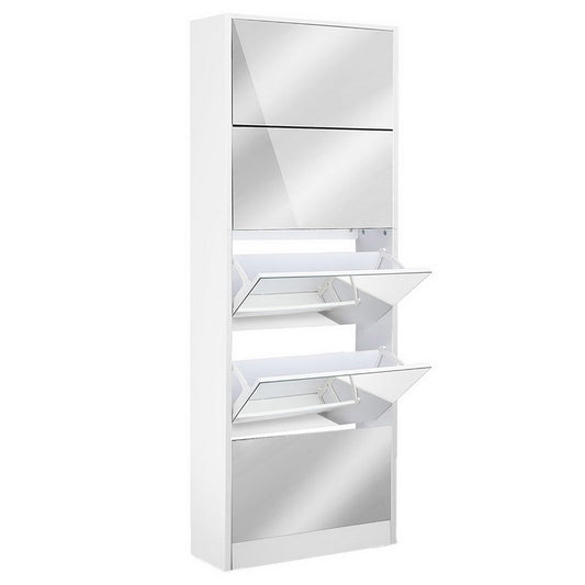 Artiss Shoe Rack Cabinet Mirror 25 Pairs White - Cosy Abode