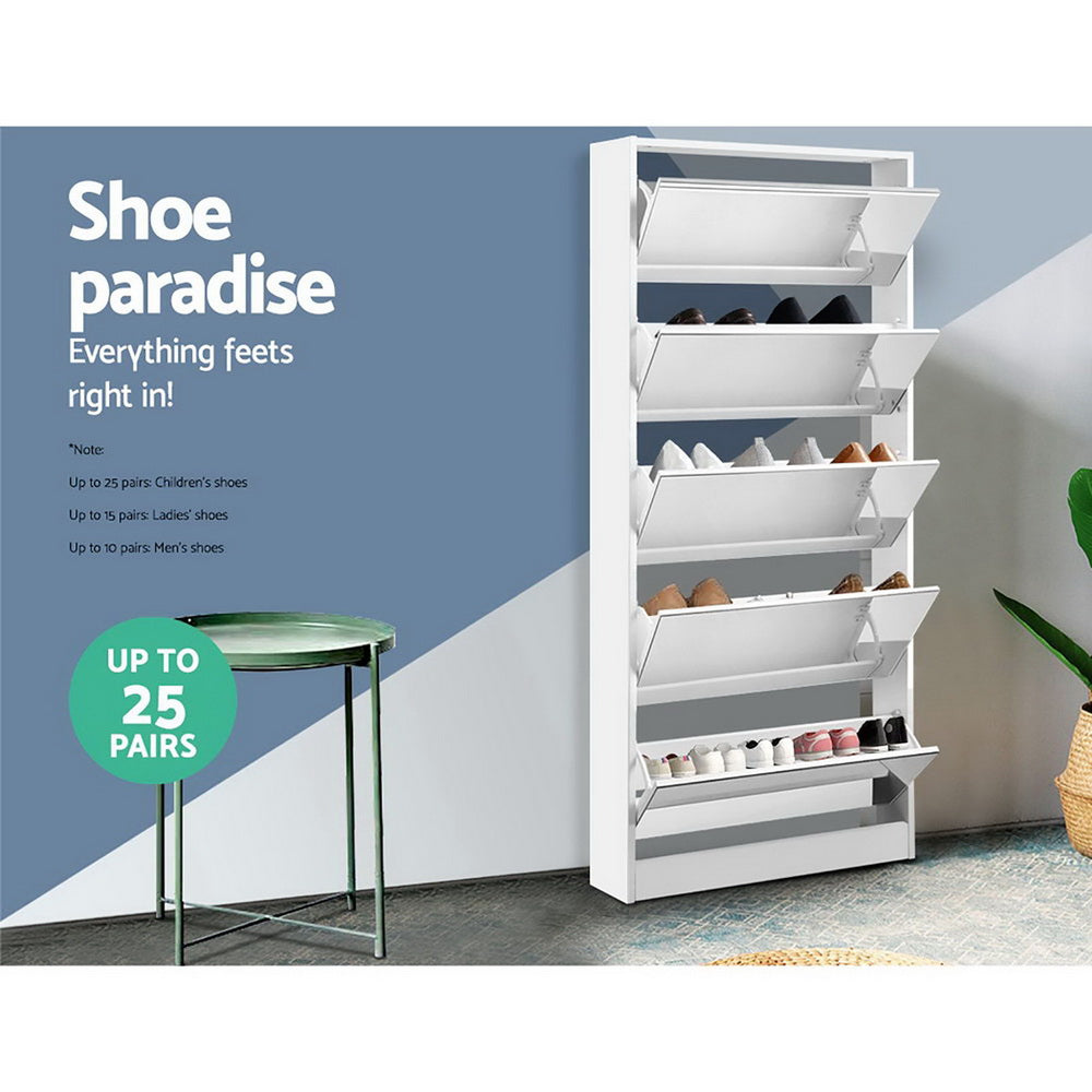 Artiss Shoe Rack Cabinet Mirror 25 Pairs White - Cosy Abode