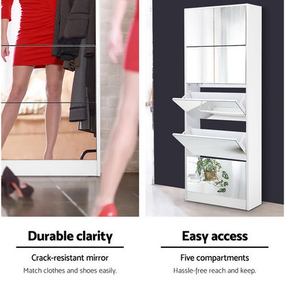 Artiss Shoe Rack Cabinet Mirror 25 Pairs White - Cosy Abode