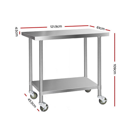 Cefito 1219x610mm Stainless Steel Kitchen Bench with Wheels 304 - Cosy Abode