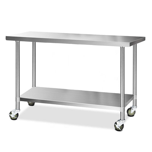 Cefito 1524x610mm Stainless Steel Kitchen Bench with Wheels 304 - Cosy Abode