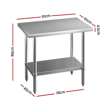 Cefito Stainless Steel Kitchen Benches Work Bench 910x610mm 430 - Cosy Abode