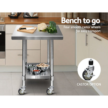 Cefito 760x760mm Stainless Steel Kitchen Bench with Wheels 430 - Cosy Abode