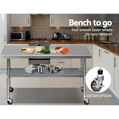 Cefito 1829x760mm Stainless Steel Kitchen Bench with Wheels 430 - Cosy Abode
