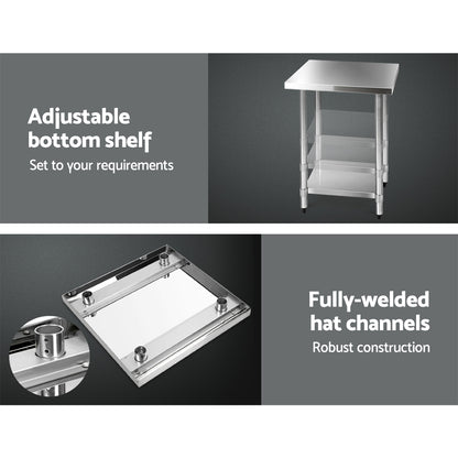 Cefito 610x610mm Stainless Steel Kitchen Bench with Wheels 430 - Cosy Abode