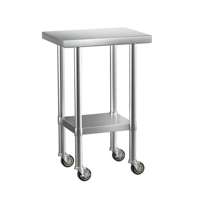Cefito Stainless Steel Kitchen Benches Work Bench Wheels 61X46CM 430 - Cosy Abode