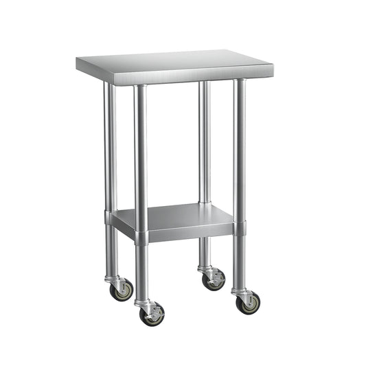 Cefito Stainless Steel Kitchen Benches Work Bench Wheels 61X46CM 430 - Cosy Abode