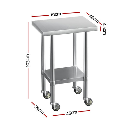 Cefito Stainless Steel Kitchen Benches Work Bench Wheels 61X46CM 430 - Cosy Abode
