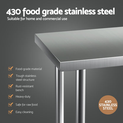 Cefito Stainless Steel Kitchen Benches Work Bench Wheels 61X46CM 430 - Cosy Abode