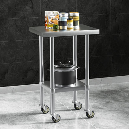 Cefito Stainless Steel Kitchen Benches Work Bench Wheels 61X46CM 430 - Cosy Abode