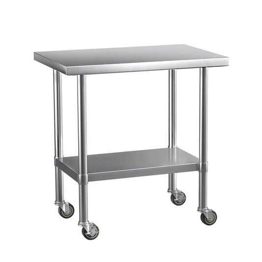 Cefito Stainless Steel Kitchen Benches Work Bench Wheels 91X61CM 430 - Cosy Abode