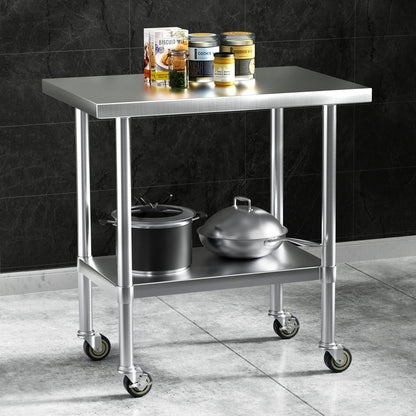 Cefito Stainless Steel Kitchen Benches Work Bench Wheels 91X61CM 430 - Cosy Abode