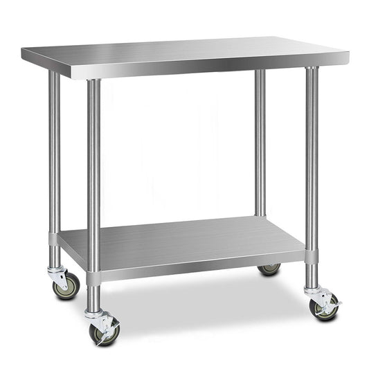 Cefito 1219x610mm Stainless Steel Kitchen Bench with Wheels 430 - Cosy Abode
