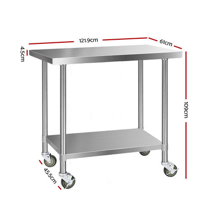 Cefito 1219x610mm Stainless Steel Kitchen Bench with Wheels 430 - Cosy Abode