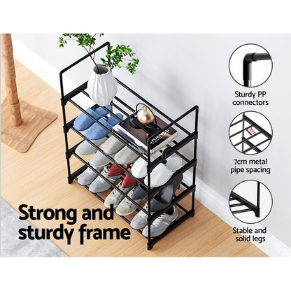 Artiss Shoe Rack 4-tier 12 Pairs Stackable Black - Cosy Abode
