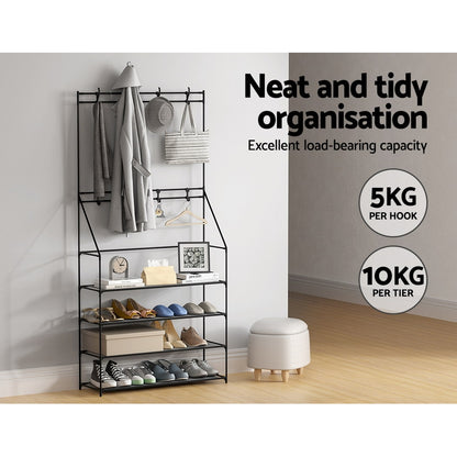 Artiss Shoe Rack Hall Tree 16 Pairs Black - Cosy Abode
