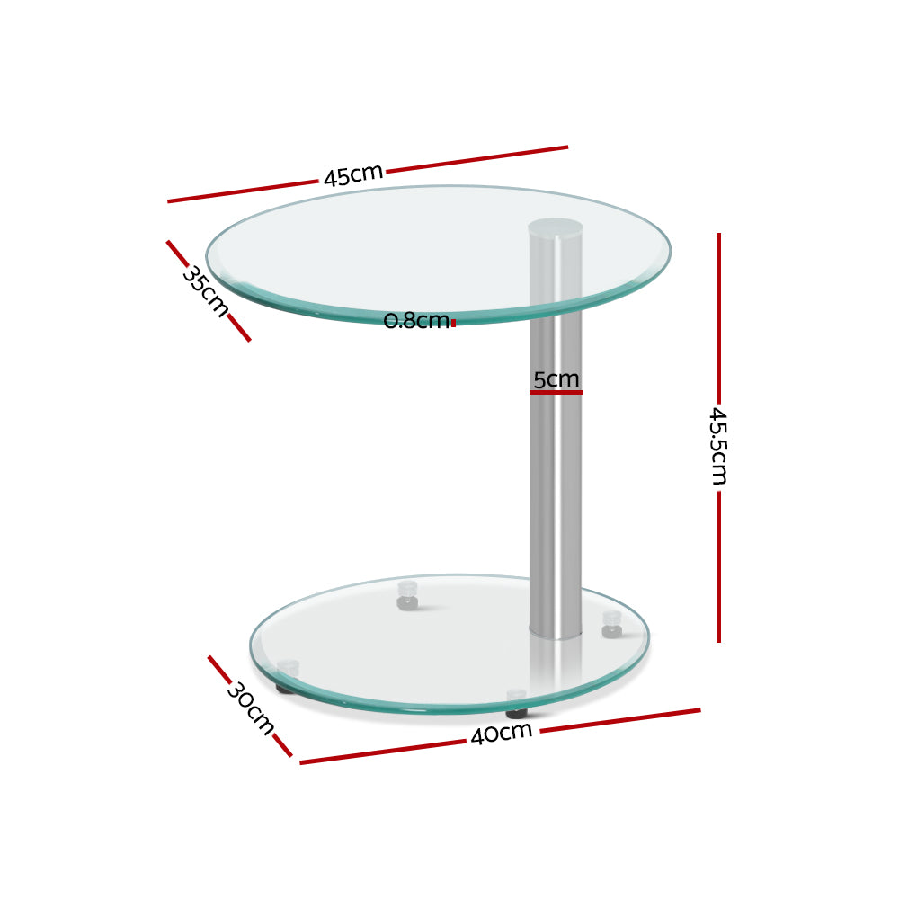 Artiss Coffee Table Round Tempered Glass Side End Beside Tables Cafe 45cm - Cosy Abode