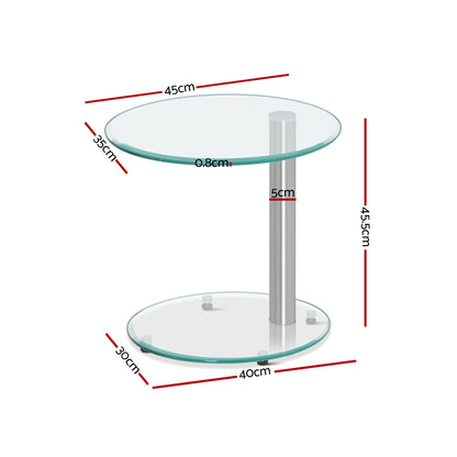 Artiss Coffee Table Round Tempered Glass Side End Beside Tables Cafe 45cm - Cosy Abode