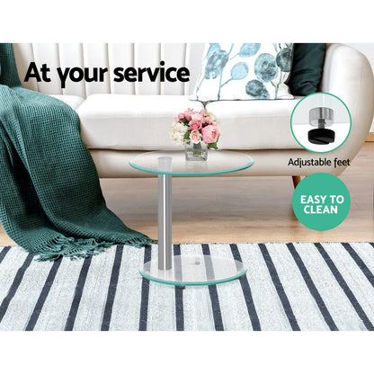 Artiss Coffee Table Round Tempered Glass Side End Beside Tables Cafe 45cm - Cosy Abode