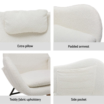 Artiss Rocking Chair Armchair Pillow Boucle White - Cosy Abode