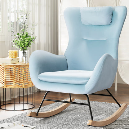 Artiss Rocking Chair Velvet Armchair Feeding Chair Blue - Cosy Abode
