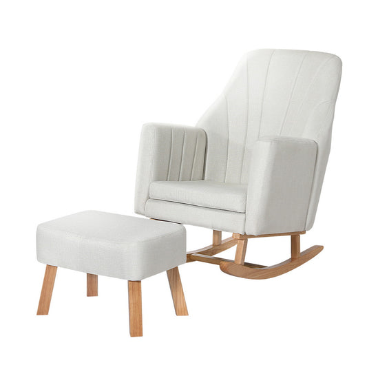 Artiss Rocking Chair Armchair Linen Fabric Beige Jonah - Cosy Abode